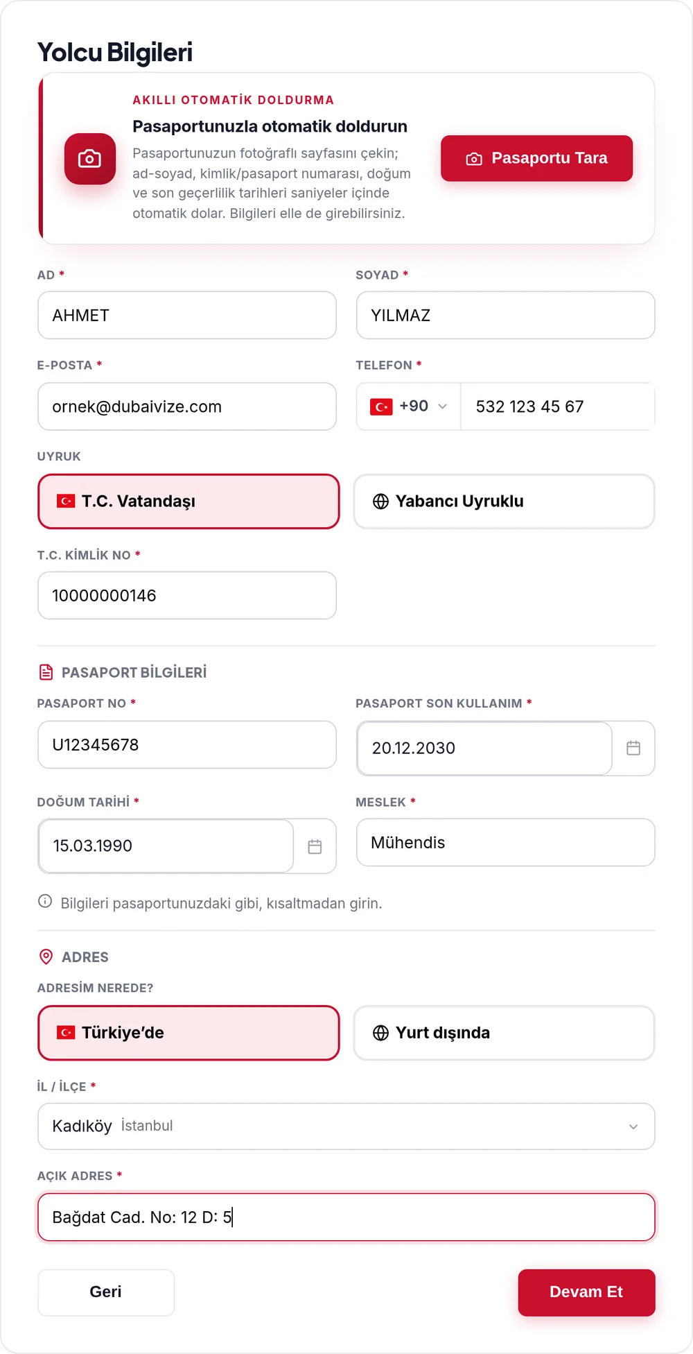 Adım 3: Yolcu bilgilerinizi girin