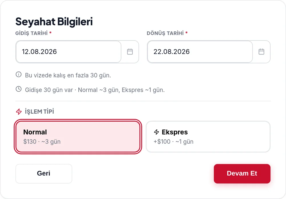 Adım 4: Tarihleri ve işlem hızını seçin